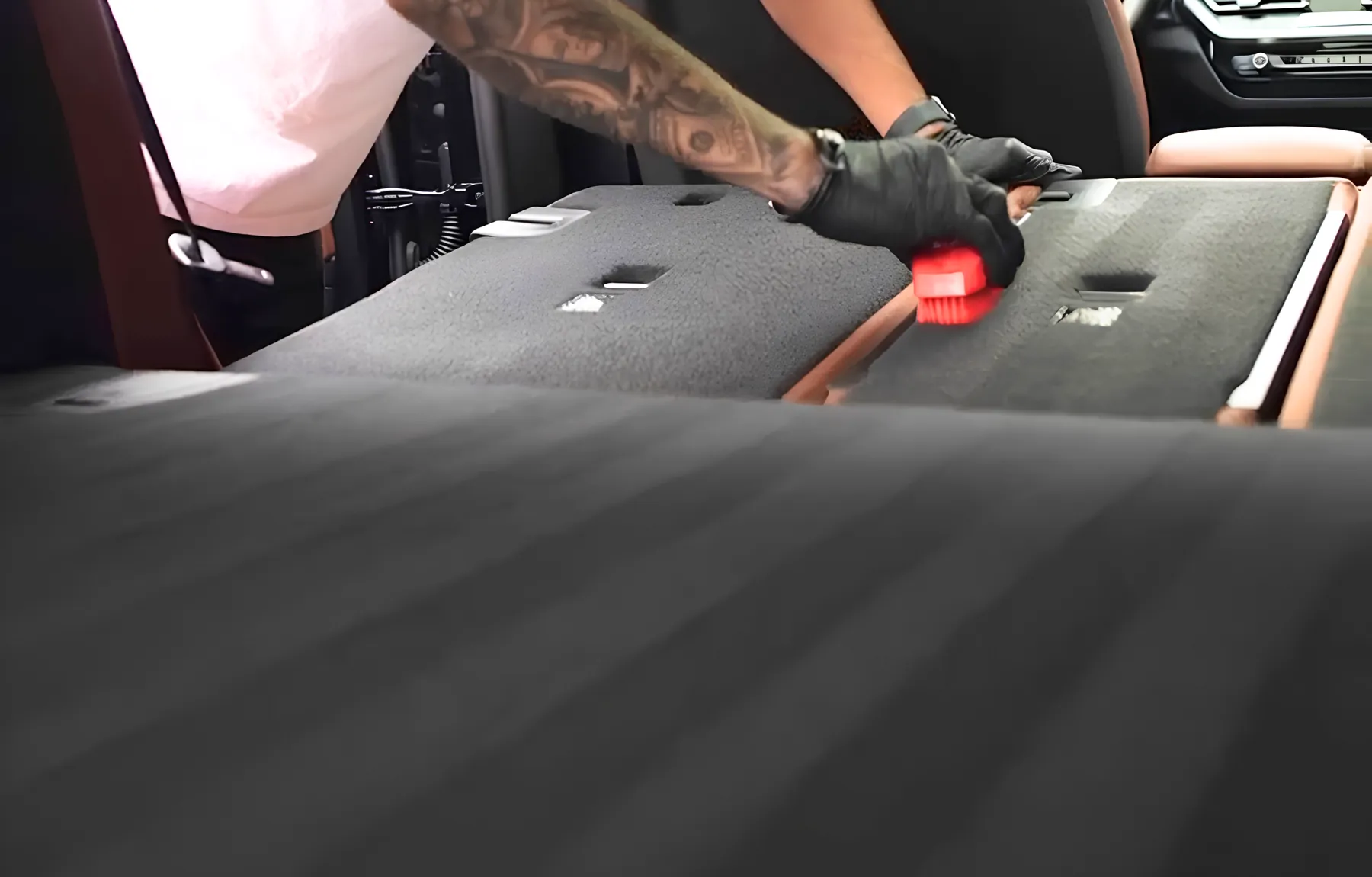Interior carpet being brushed into clean even lines